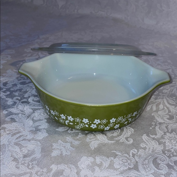 Pyrex Other - Vintage Pyrex Green & White Floral Baking Dish with Lid. 1970’s.